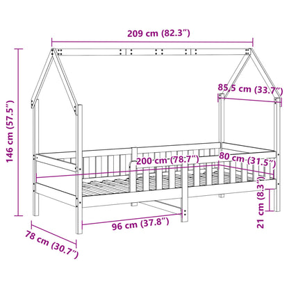 Kids' House Bed Frame without Mattress Wax Brown 80x200 cm Pine