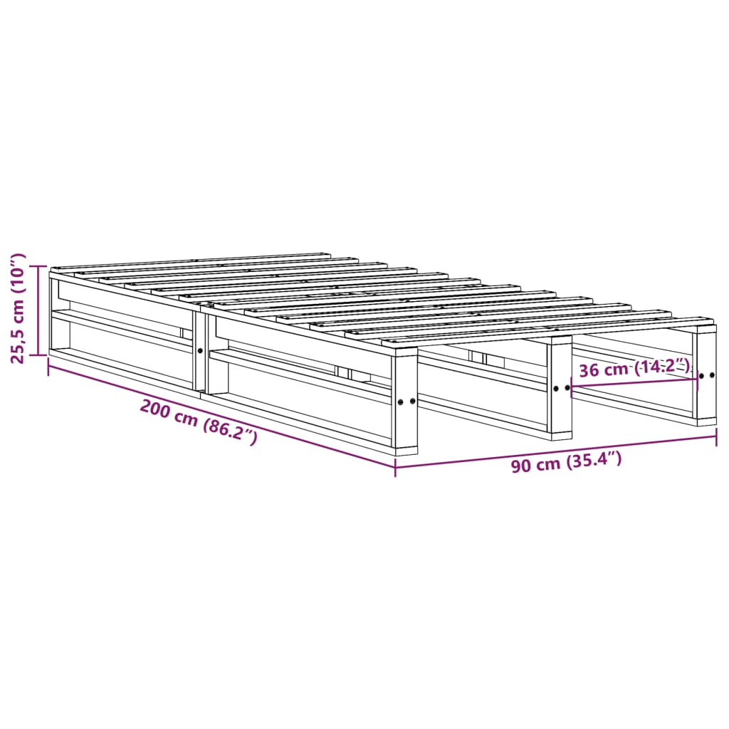 Bed Frame without Mattress White 90x200 cm Solid Wood Pine