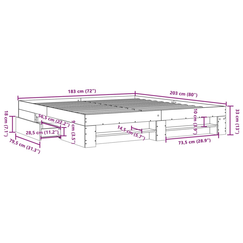 Bed Frame without Mattress Sonoma Oak 180x200 cm Super King Engineered Wood
