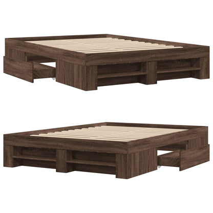 Bed Frame without Mattress Brown Oak 140x190 cm Engineered Wood