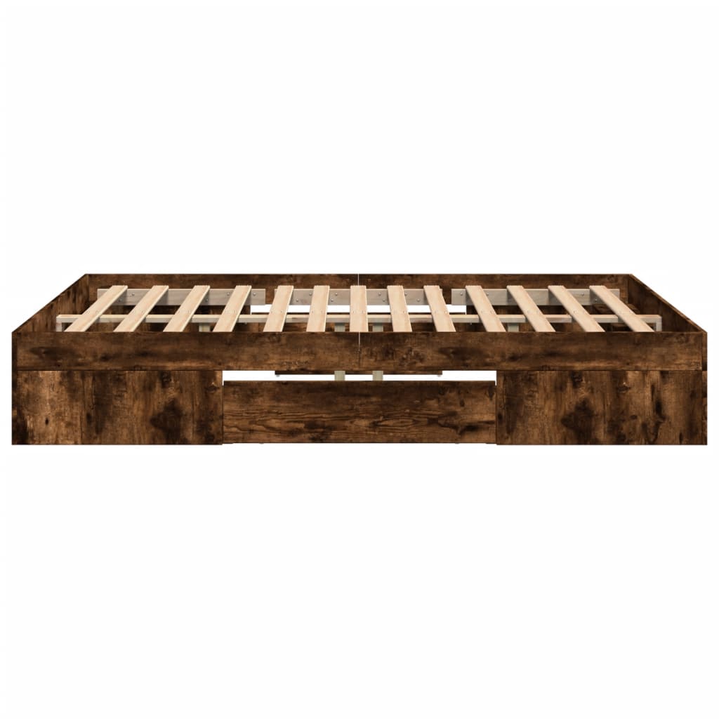 Bed Frame without Mattress Smoked Oak 135x190 cm Double Engineered Wood