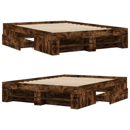 Bed Frame without Mattress Smoked Oak 135x190 cm Double Engineered Wood