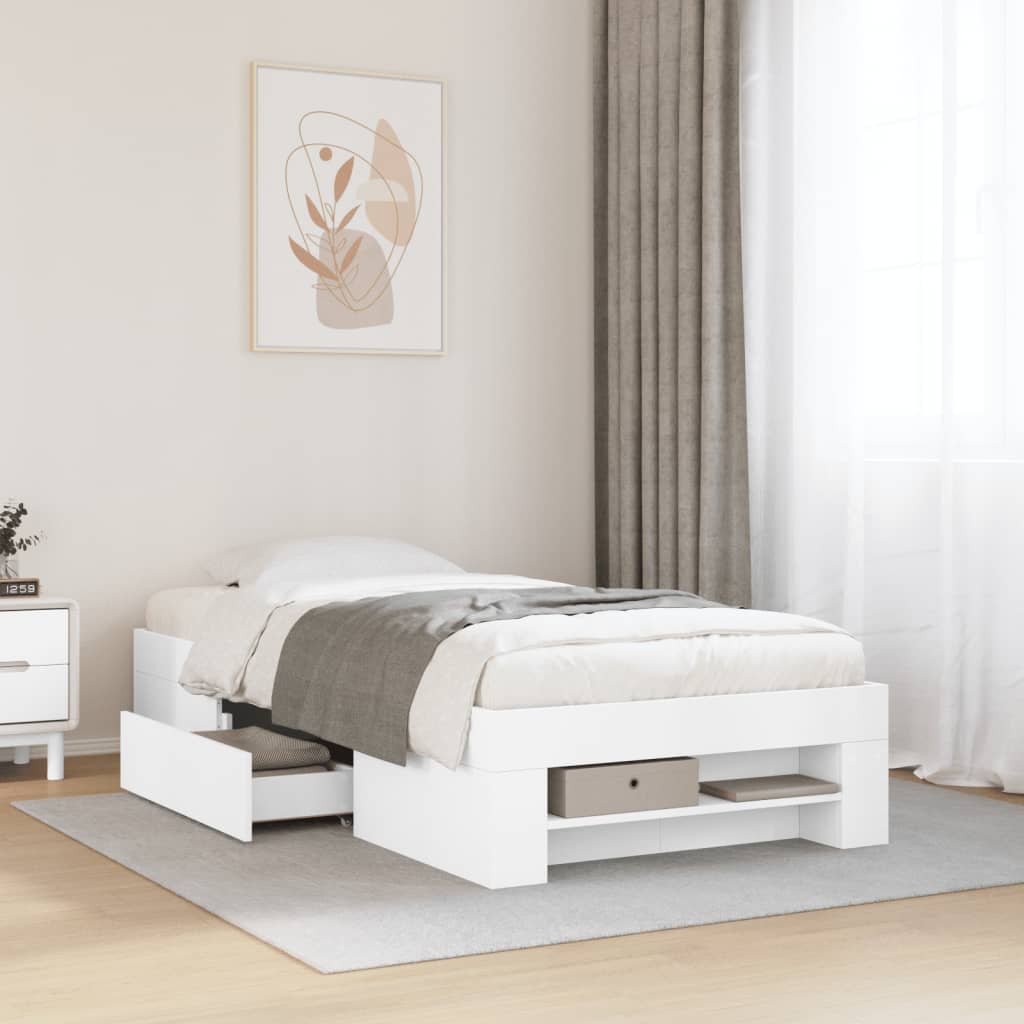 Bed Frame without Mattress White 90x190 cm Single Engineered Wood