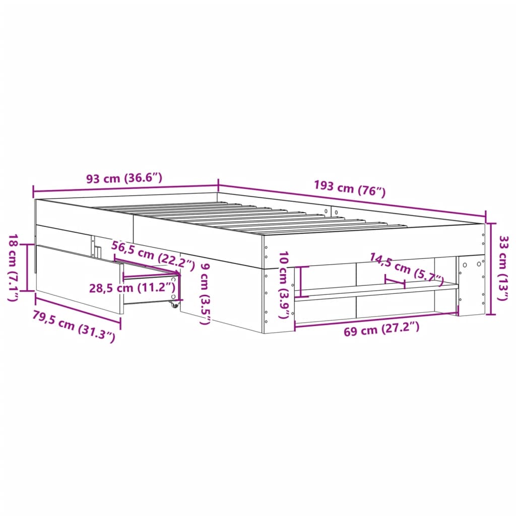 Bed Frame without Mattress White 90x190 cm Single Engineered Wood