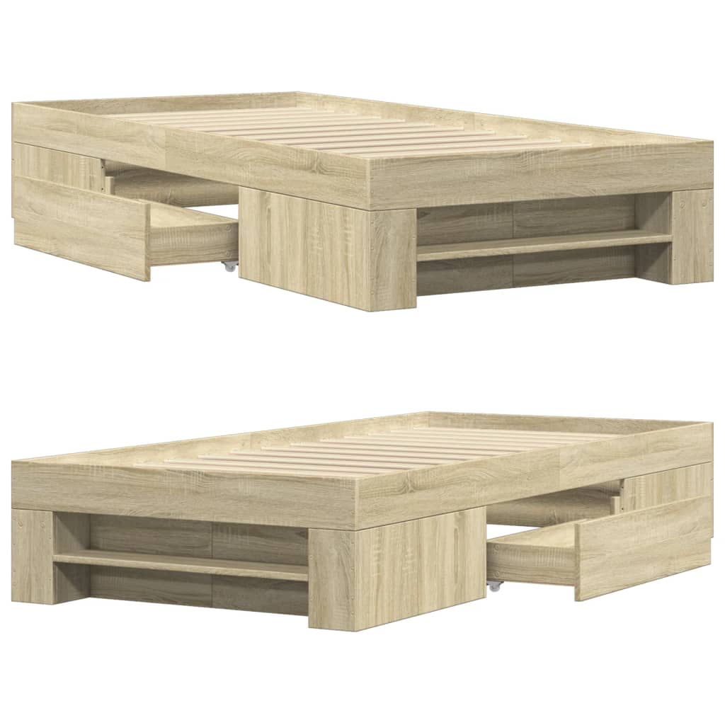 Bed Frame without Mattress Sonoma Oak 75x190 cm Small Single Engineered Wood