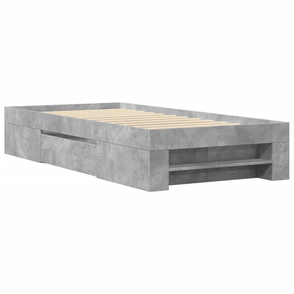 Bed Frame without Mattress Concrete Grey 75x190cm Engineered Wood