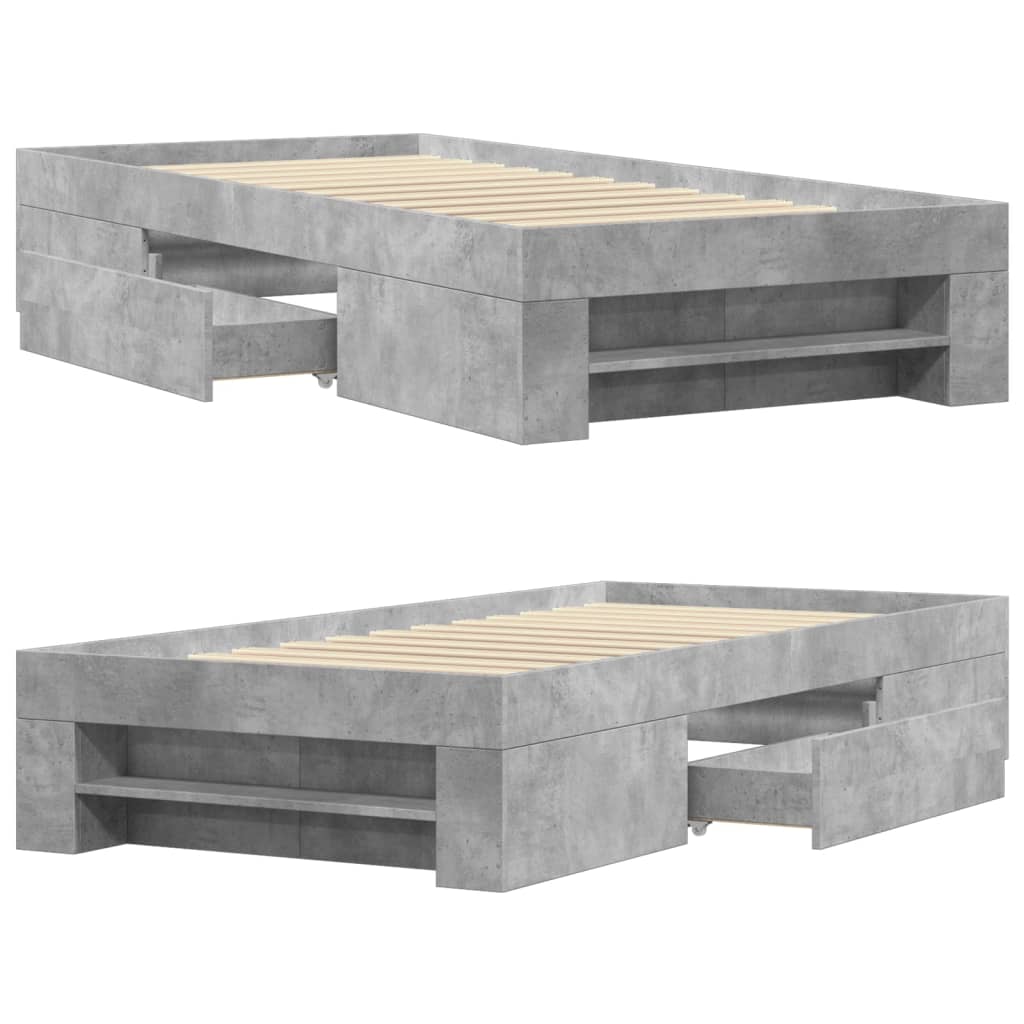 Bed Frame without Mattress Concrete Grey 75x190cm Engineered Wood