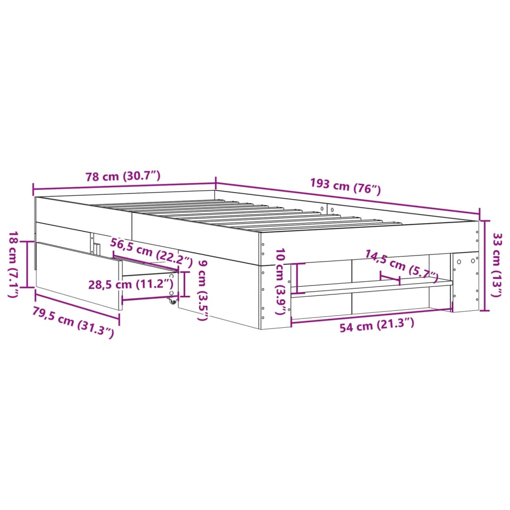 Bed Frame without Mattress Concrete Grey 75x190cm Engineered Wood