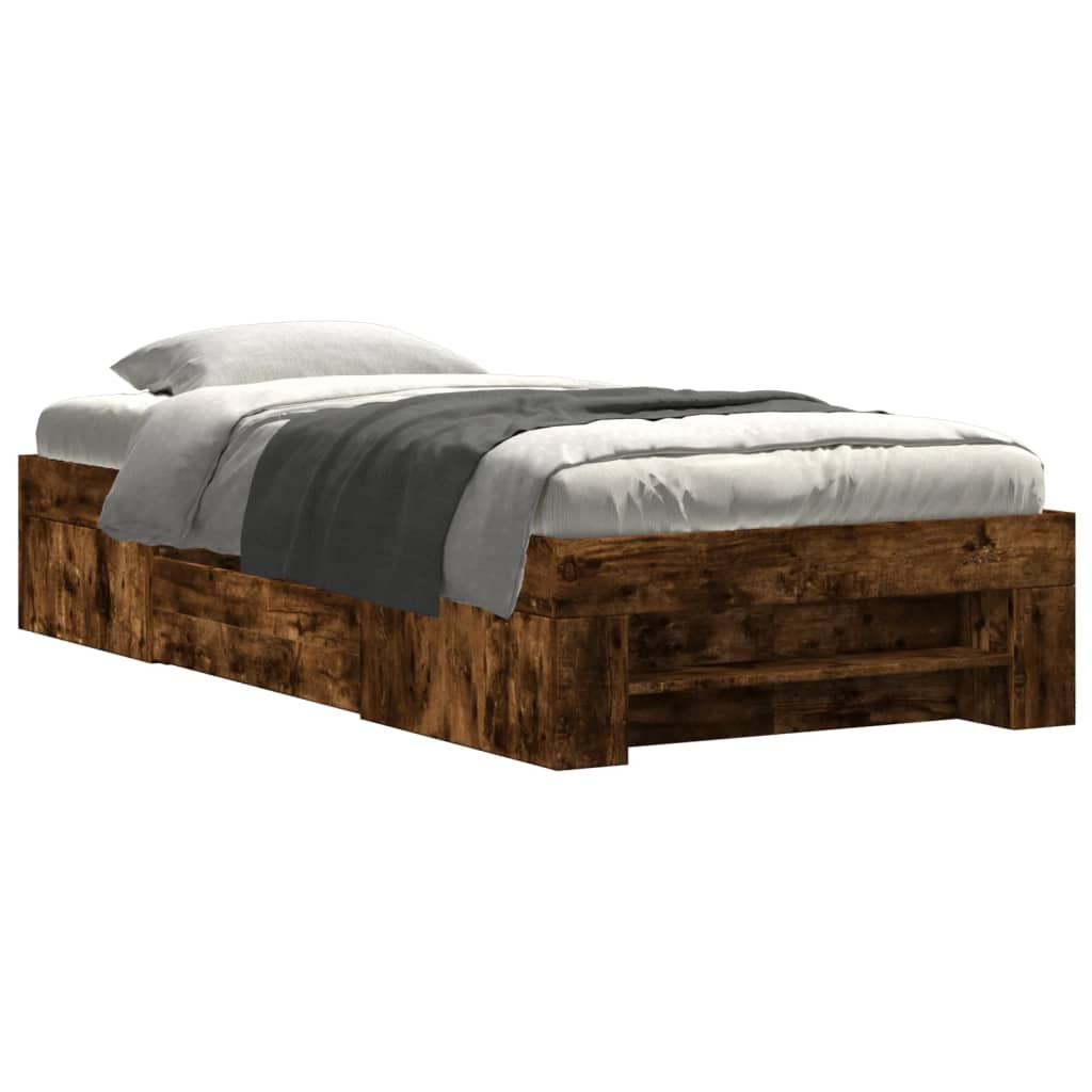 Bed Frame without Mattress Smoked Oak 75x190 cm Small Single Engineered Wood