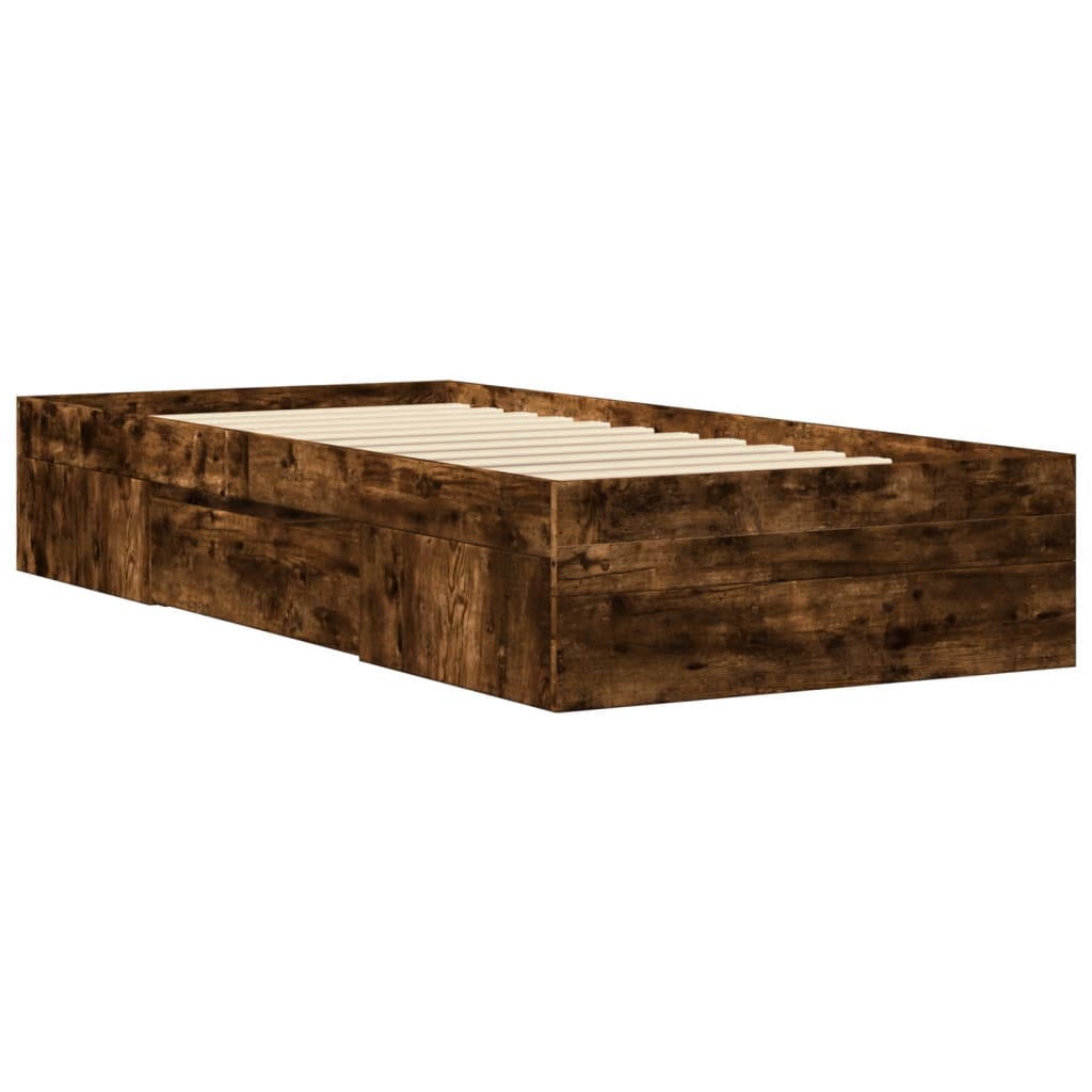 Bed Frame without Mattress Smoked Oak 75x190 cm Small Single Engineered Wood