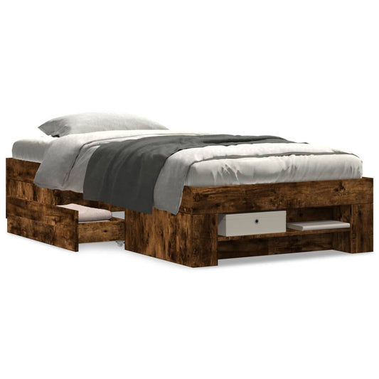 Bed Frame without Mattress Smoked Oak 75x190 cm Small Single Engineered Wood