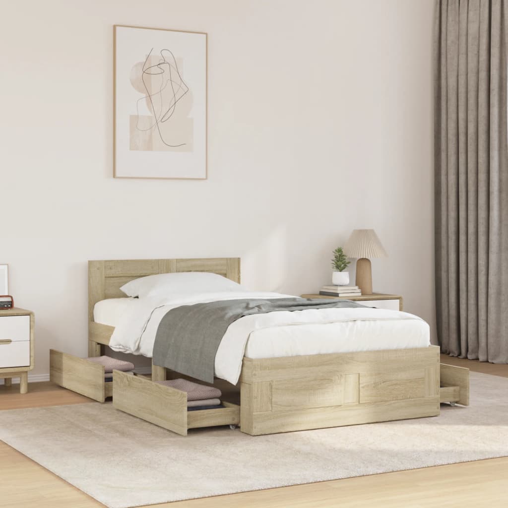 Bed Frame with Headboard without Mattress Sonoma Oak 100x200 cm