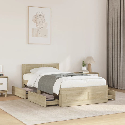 Bed Frame with Headboard without Mattress Sonoma Oak 100x200 cm