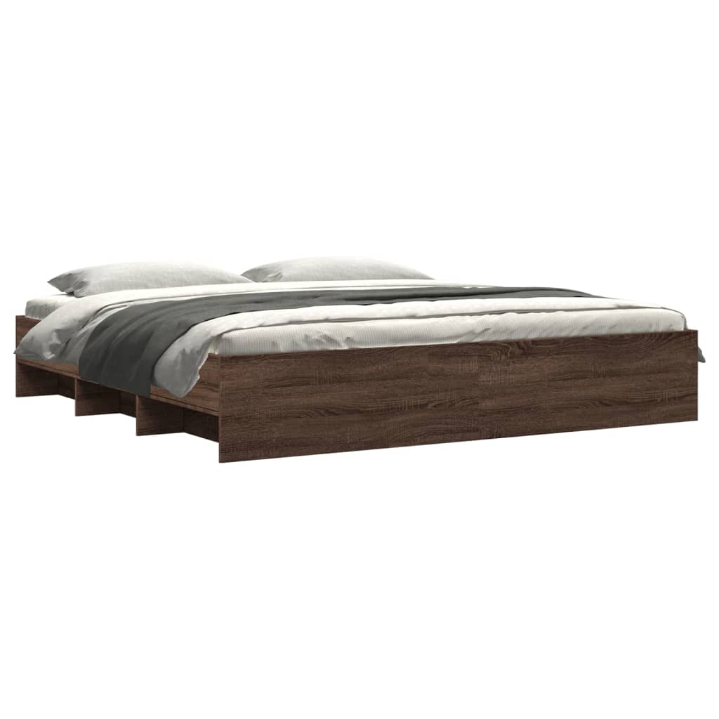 Bed Frame without Mattress Brown Oak 200x200 cm Engineered Wood