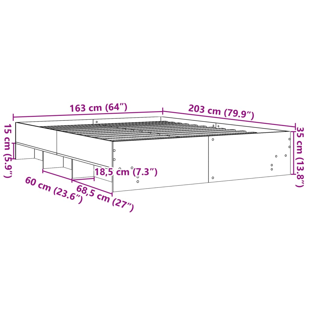 Bed Frame without Mattress Black 160x200 cm Engineered Wood