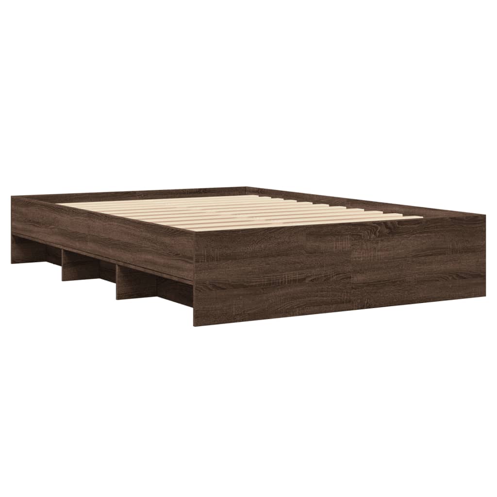 Bed Frame without Mattress Brown Oak 140x200 cm Engineered Wood