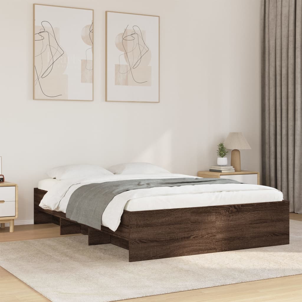 Bed Frame without Mattress Brown Oak 140x200 cm Engineered Wood