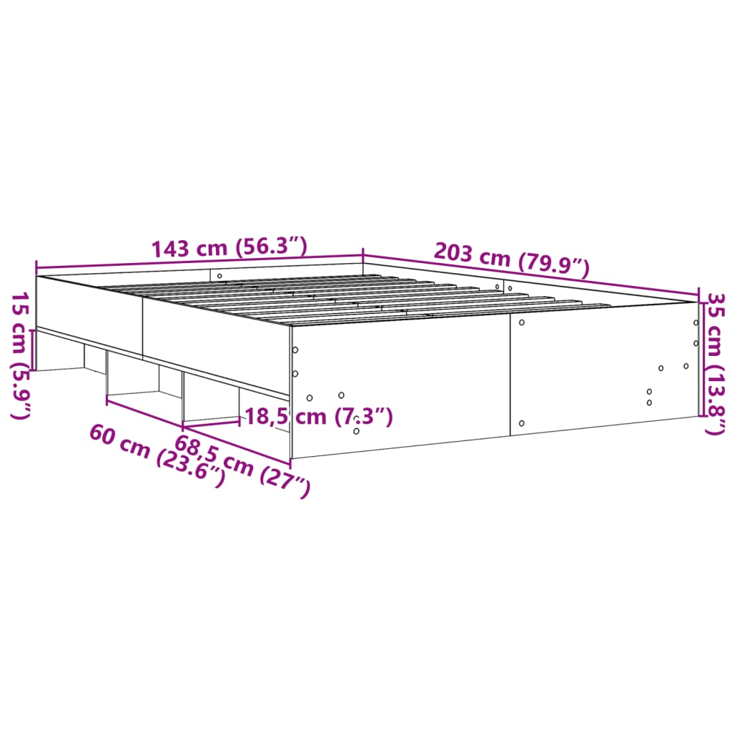 Bed Frame without Mattress Brown Oak 140x200 cm Engineered Wood