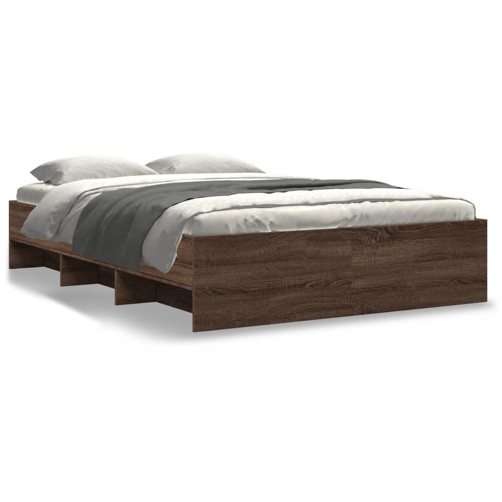 Bed Frame without Mattress Brown Oak 140x200 cm Engineered Wood