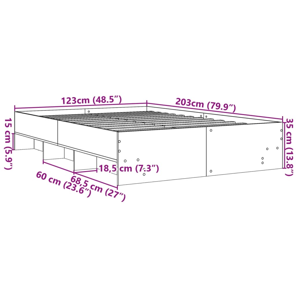 Bed Frame without Mattress Concrete Grey 120x200cm Engineered Wood