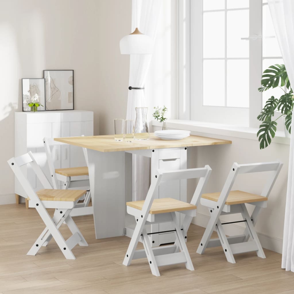 5 Piece Butterfly Dining Set Corona Foldable White Pinewood