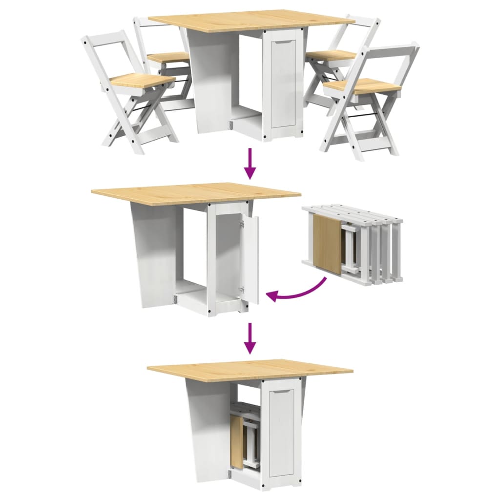 5 Piece Butterfly Dining Set Corona Foldable White Pinewood