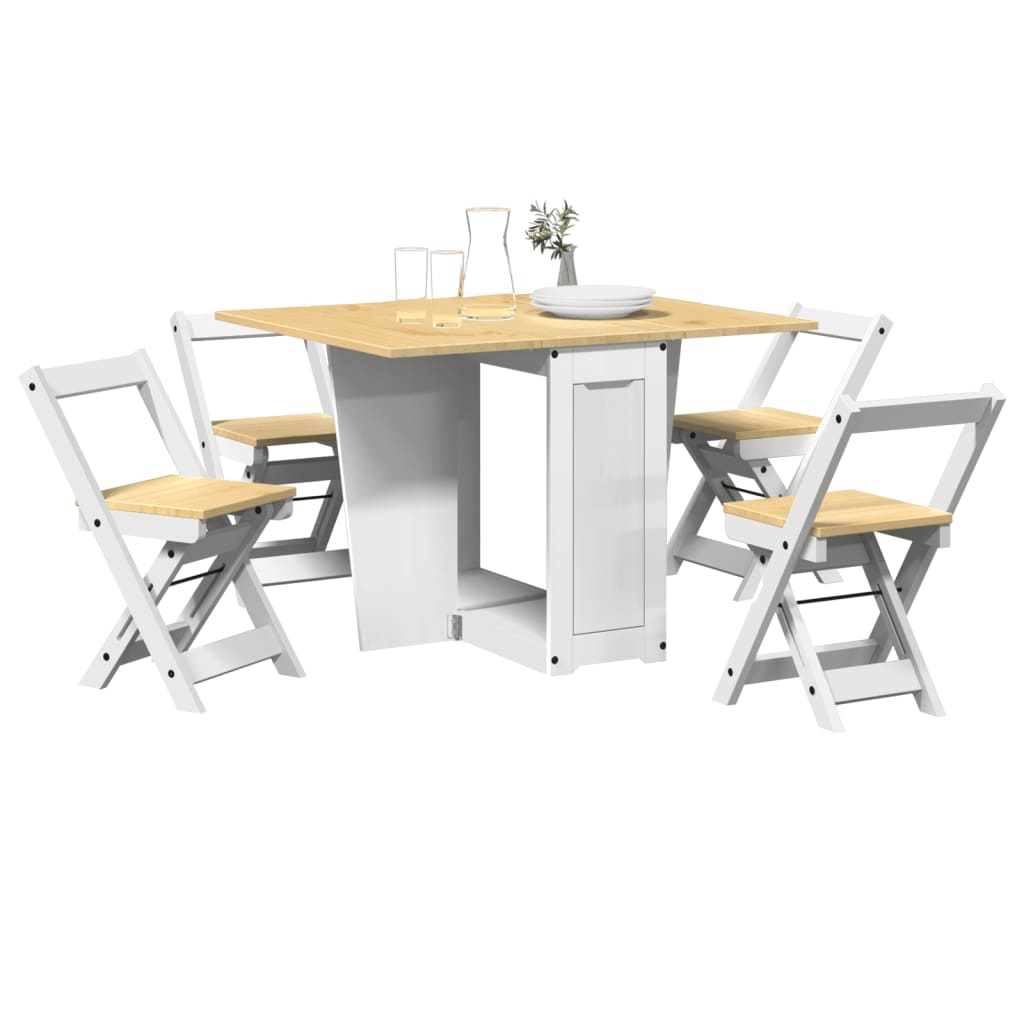 5 Piece Butterfly Dining Set Corona Foldable White Pinewood