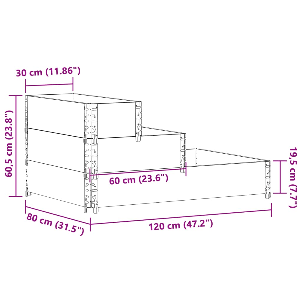 3-Tier Raised Bed 120x80 cm Solid Wood Pine