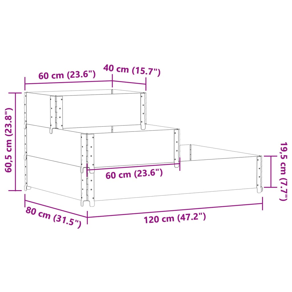 3-Tier Raised Bed Black 120x80 cm Solid Wood Pine