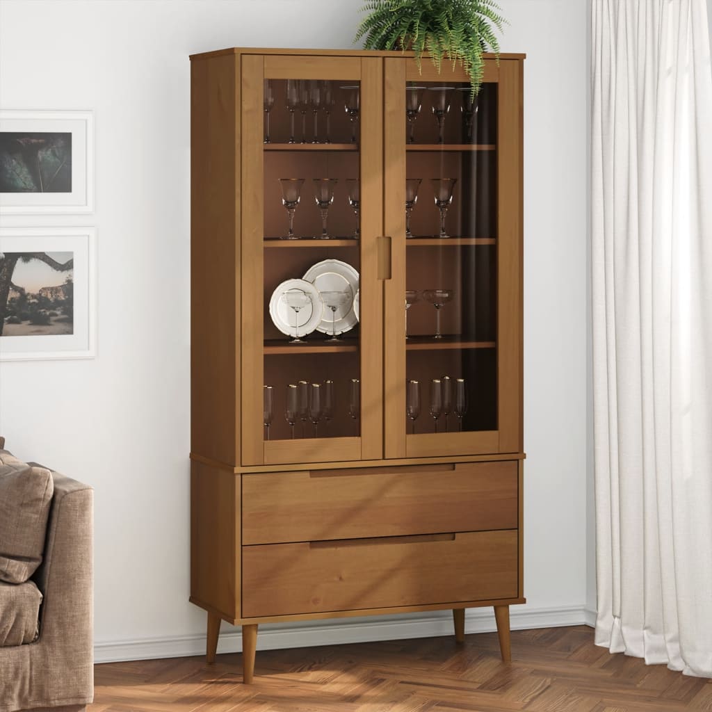 Vitrine Cabinet MOLDE Brown 90x35x175 cm Solid Wood Pine