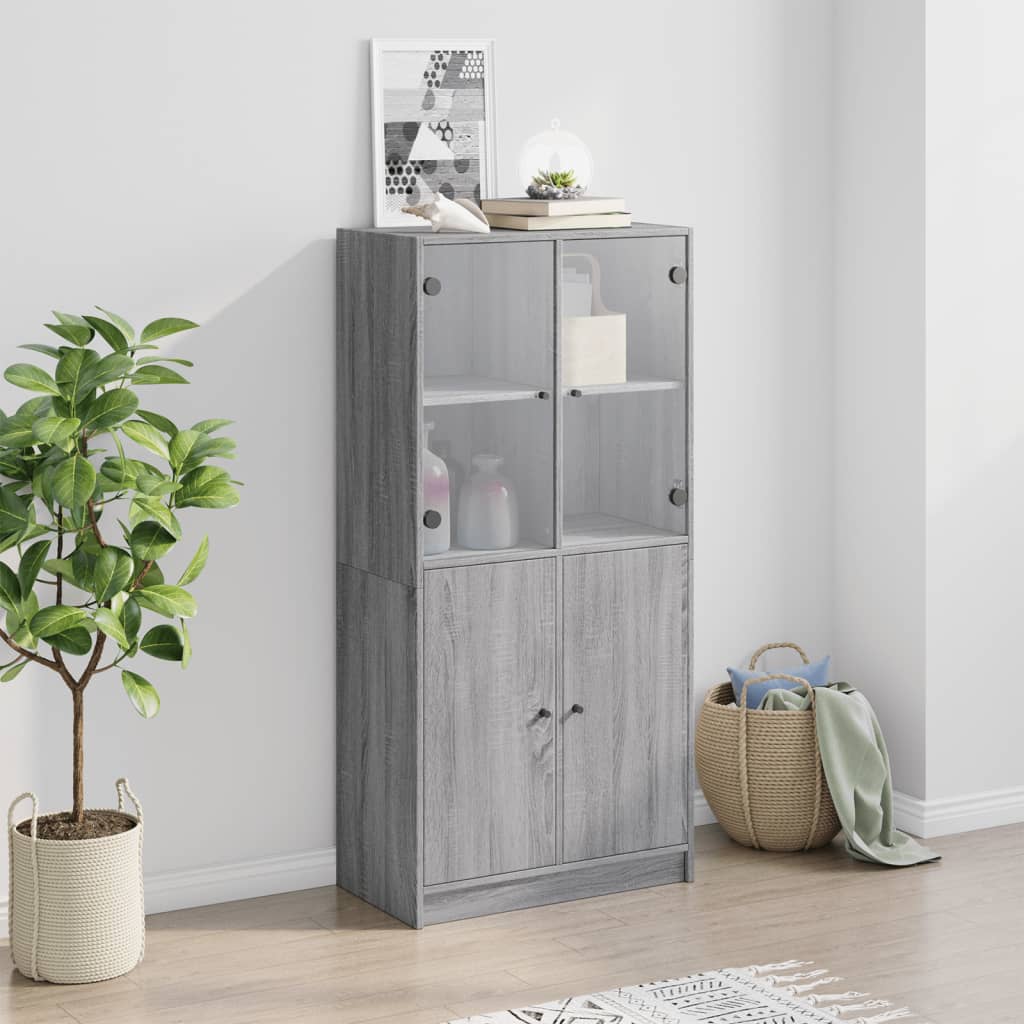 Highboard with Doors Grey Sonoma 68x37x142 cm Engineered Wood