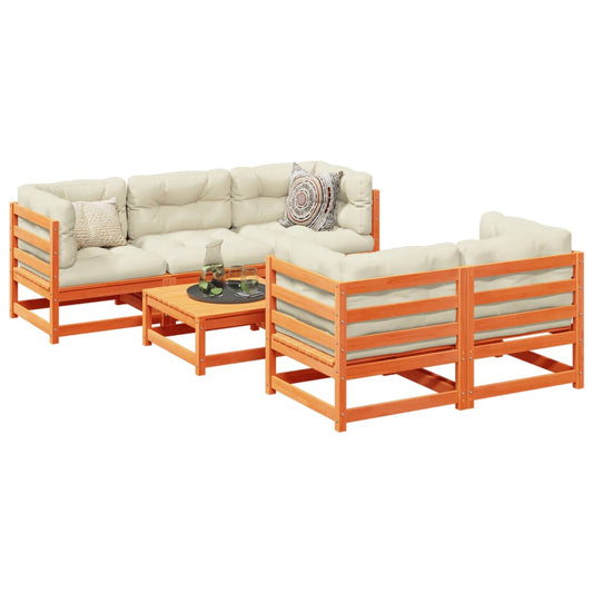 6 Piece Garden Sofa Set Wax Brown Solid Wood Pine