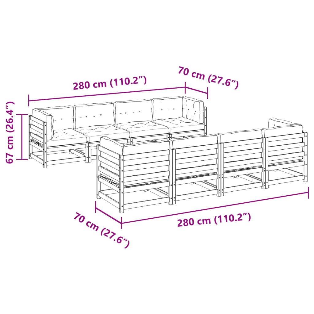 9 Piece Garden Sofa Set with Cushions Solid Wood Douglas Fir