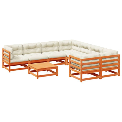 9 Piece Garden Sofa Set with Cushions Wax Brown Solid Wood Pine