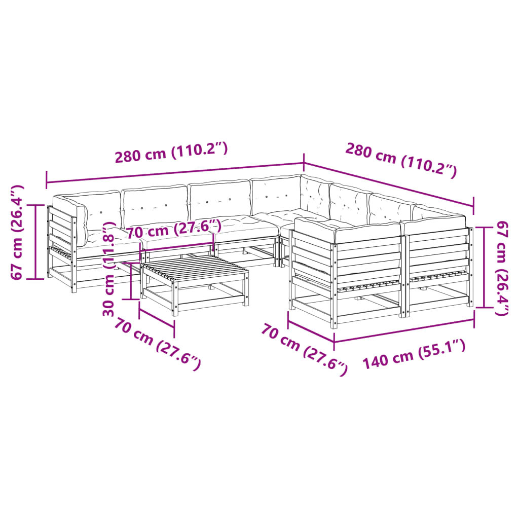 9 Piece Garden Sofa Set with Cushions Impregnated Wood Pine