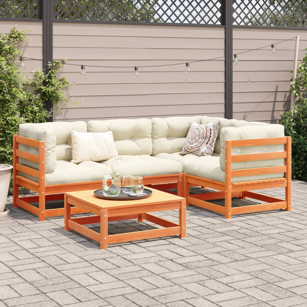 5 Piece Garden Sofa Set Wax Brown Solid Wood Pine