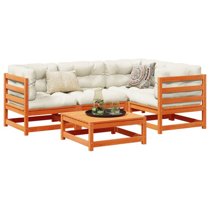 5 Piece Garden Sofa Set Wax Brown Solid Wood Pine