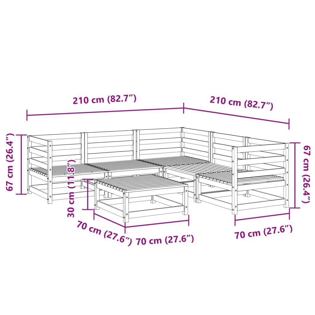 6 Piece Garden Sofa Set Solid Wood Douglas Fir