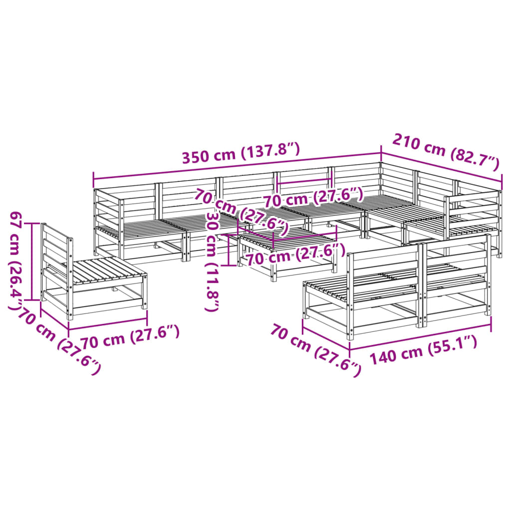 11 Piece Garden Sofa Set Wax Brown Solid Wood Pine