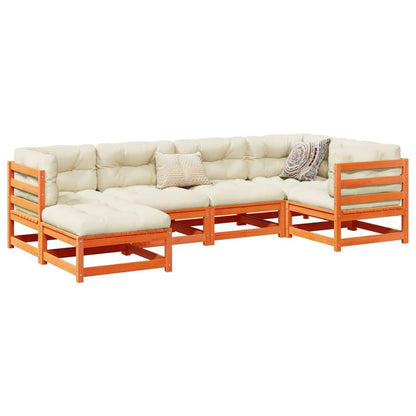 6 Piece Garden Sofa Set Wax Brown Solid Wood Pine