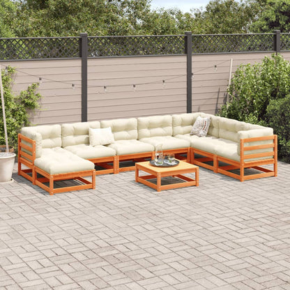 9 Piece Garden Sofa Set Wax Brown Solid Wood Pine