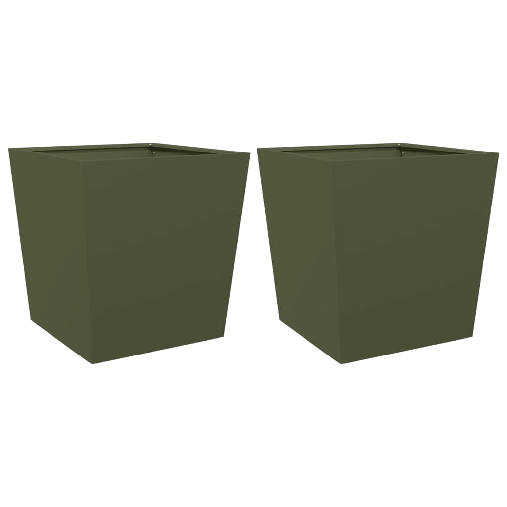 Garden Planters Olive Green 2 pcs 50x50x50 cm Steel