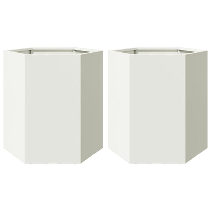 Garden Planter 2 pcs White Hexagon 46x40x45 cm Steel