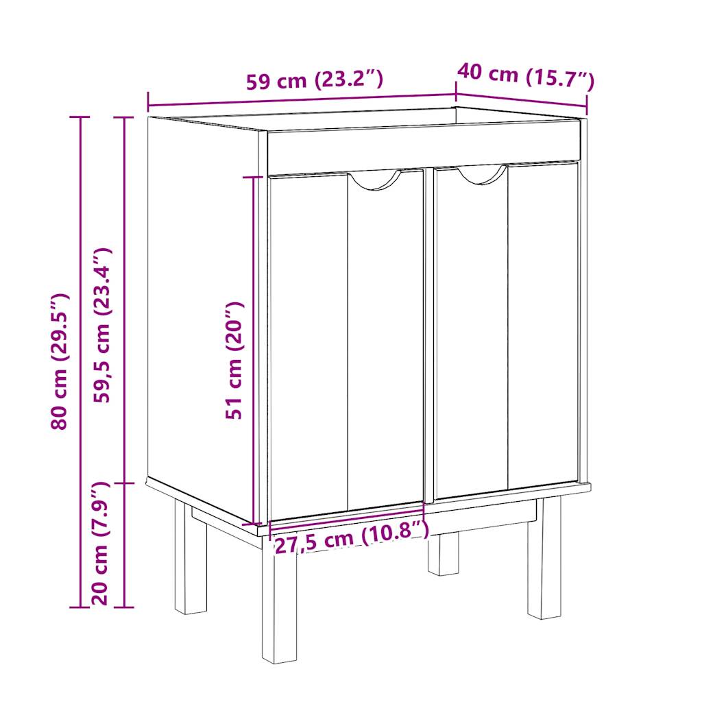 Bathroom Sink Cabinet OTTA 59x40x80 cm Solid Wood Pine