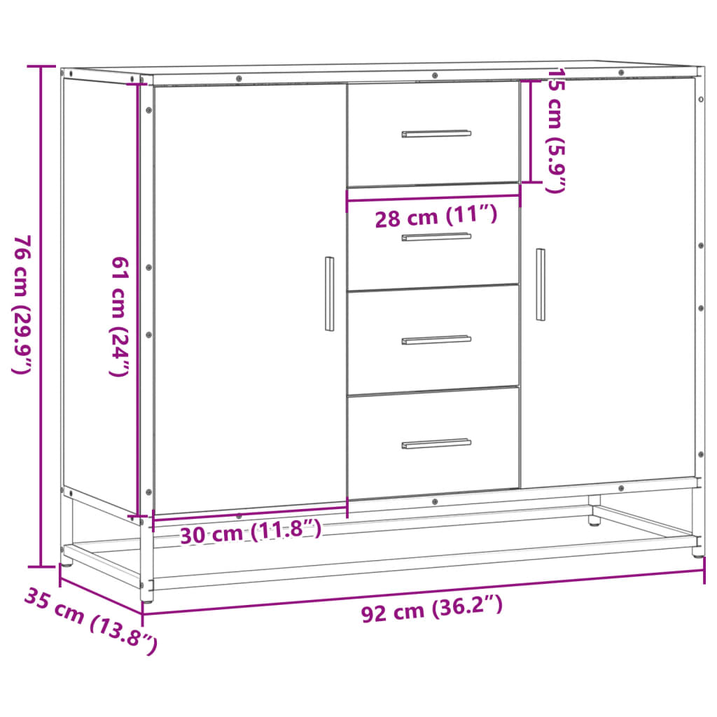 Sideboard Black 92x35x76 cm Engineered Wood