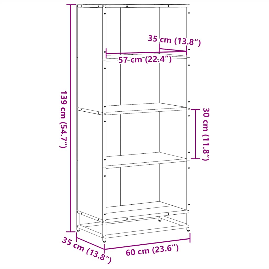 Bookcase Smoked Oak 60x35x139 cm Engineered Wood