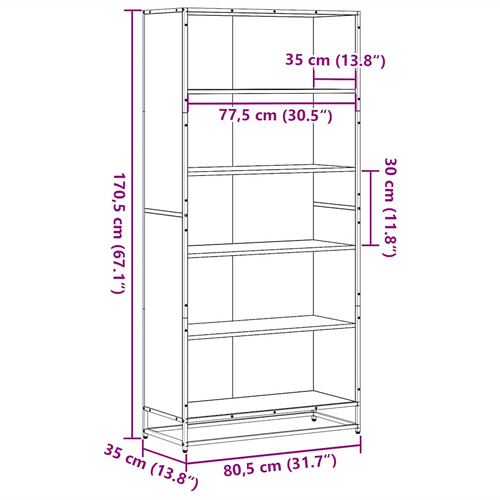 Bookcase Sonoma Oak 80.5x35x170.5 cm Engineered Wood