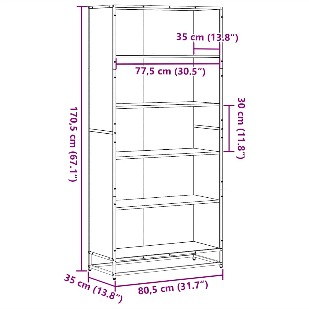 Bookcase Smoked Oak 80.5x35x170.5 cm Engineered Wood