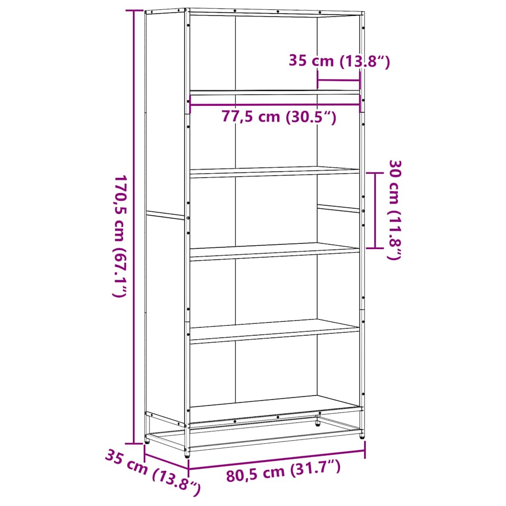 Bookcase Grey Sonoma 80.5x35x170.5 cm Engineered Wood