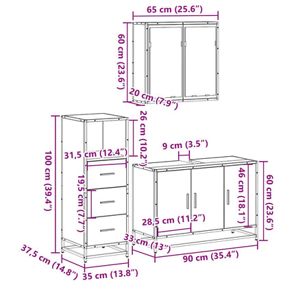 3 Piece Bathroom Furniture Set Sonoma Oak Engineered Wood